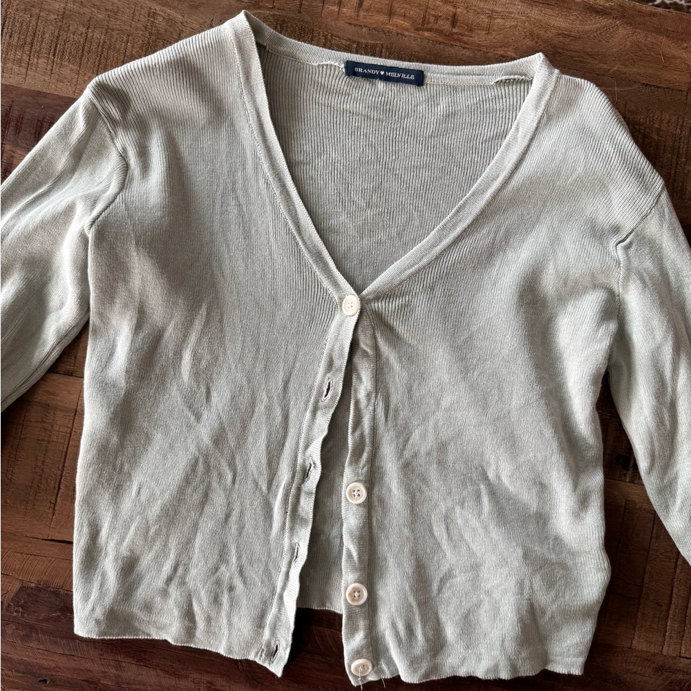Brandy Melville Light Grey/Green Cardigan